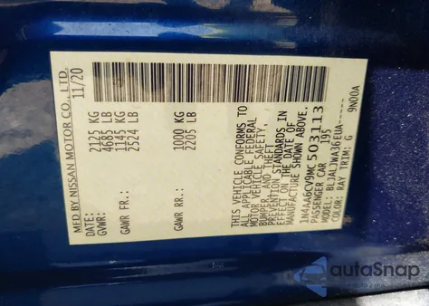 2021 Nissan Maxima Sv Xtronic Cvt из США, поврежденный, VIN 1N4AA6CV9MC503113